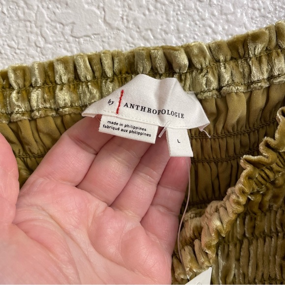 NWT Anthropologie Gold Ochre Velvet Puff Sleeve Top L - Picture 5 of 12